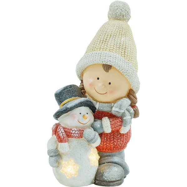 HOMCOM Weihnachtsdeko Wichtel mit Schneemann 45,5 cm Weihnachtsfiguren Beleuchtet mit LED Licht Wichtel Figur Dekofigur für Innen Fensterbank Weihnachten Aosom