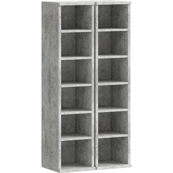 HOMCOM Set of 2 CD Media Display Shelf Unit Tower Rack with Adjustable Shelves, Grey
