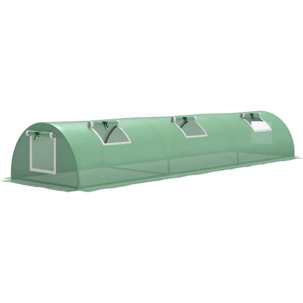 Outsunny PE Mini Greenhouse, 3m Portable Tunnel Green House with 5 Mesh Windows, Green Grow House Steel Frame for Indoor and Outdoor, Green | Aosom Ireland
