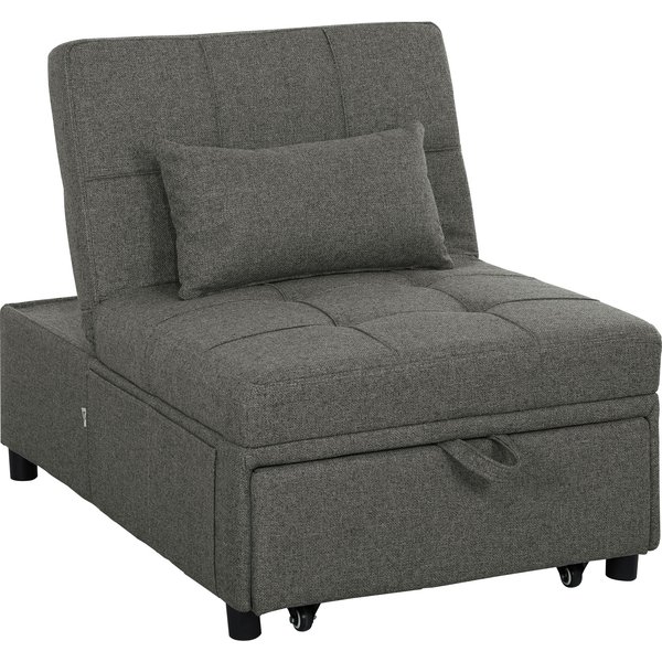 HOMCOM 4-in-1 Single Sofa Sleeper Chair with 3-position Adjustable Back Compact Guest Sofa Bed with Dual Side Storage Pockets - Dark Grey Aosom UK