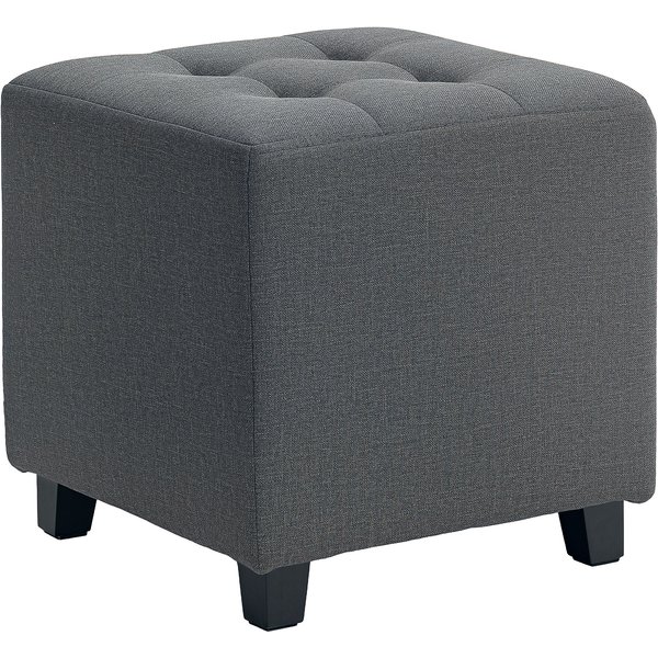 Homcom Repose Pied Salon, Ottoman, SièGe Rembourré Capitonné En Tissu Aspect Lin Avec Poche LatéRale, 35 X 35 X 35 Cm, Gris-image