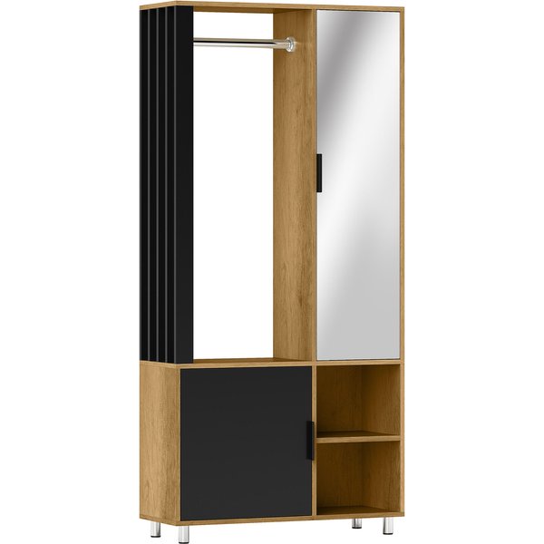 HOMCOM Garderobe Set mit Spiegel, Kompaktgarderobe mit Kleiderstange, Schuhschrank und Fächer, Flurgarderobe Set 80 x 30 x 175 cm, Naturholz Aosom