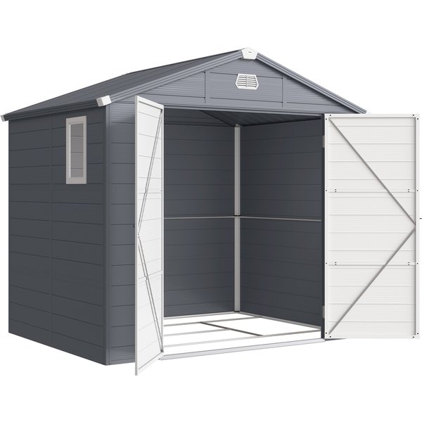 Outsunny 7.9ft x 6.2ft Aluminium Frame and Plastic Wall Shed, with Foundation - Grey | Aosom Ireland