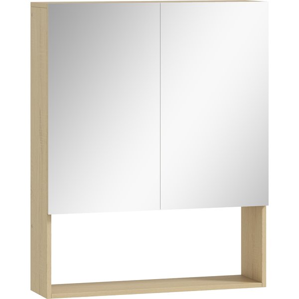 HOMCOM Spiegelschrank Bad, Badezimmerschrank mit Spiegel Soft-Close, Badschrank mit 2 Türen, Verstellbarem Regal, Hängeschrank Wandschrank, 60 x 16,6 x 75cm Eiche Aosom