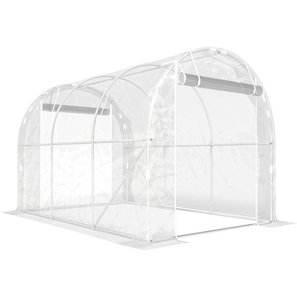 Outsunny Gewächshaus ca. 3 x 2 x 2 m Foliengewächshaus mit Rollbar Reißverschlusstür, Stützstangen Verlängerte Kanten 150g/m² PE UV-beständig Folientunnel, Winterfest Tomatenhaus, Transparent Aosom