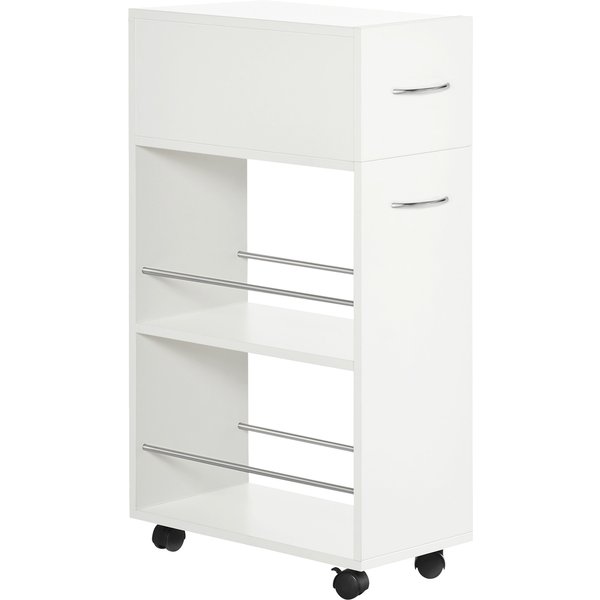 Homcom Chariot De Cuisine Avec 1 Tiroir Et 2 éTagèRes Ouvertes Sur Roulettes Pour 25 X 50 X 85 Cm Blanc-image