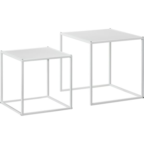 Homcom Lot De 2 Tables Basses Gigognes, Lot De 2 Tables Gigognes De Salon, Modulables, En Acier, Style Industriel, Blanc Mat-image
