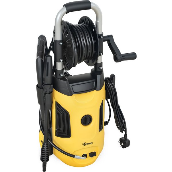 Outsunny 1800W High Pressure Washer, 150 Bar Pressure, 420 L/h Flow, Portable Power Washer Jet Wash Cleaner with Adjustable Nozzle, 6M Hose, Hose Reel, Steel Handle for Home Patio Car Driveway, Yellow