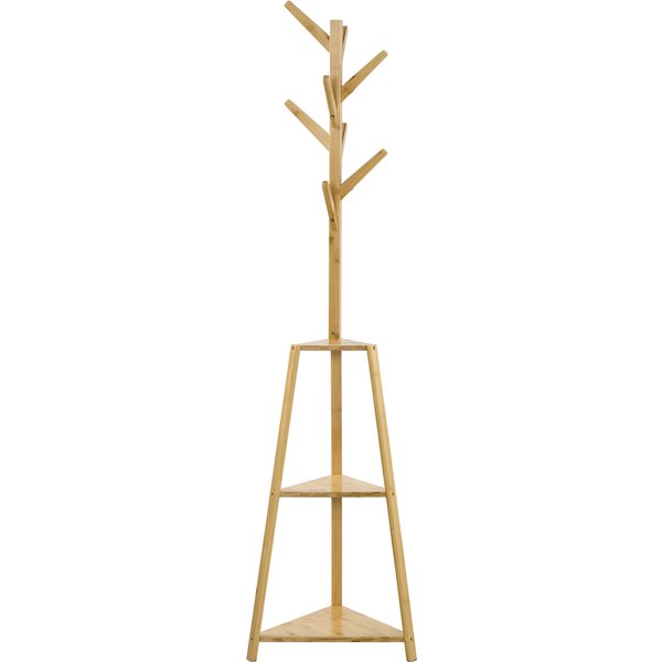 Homcom Portemanteau Sur Pied En Bois Bambou Portant à VêTements 8 PatèRes 3 éTagèRes 46 X 46 X 175 Cm Naturel-image