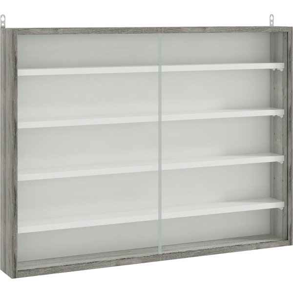 HOMCOM 5-Tier Wall Display Shelf Unit Cabinet w/ 4 Adjustable Shelves Glass Doors Home Office Ornaments 60x80cm Grey Wood Grain