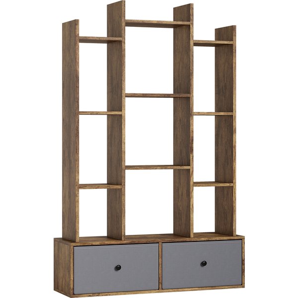 HOMCOM 12 Shelf Storage Unit, with Drawers - Brown