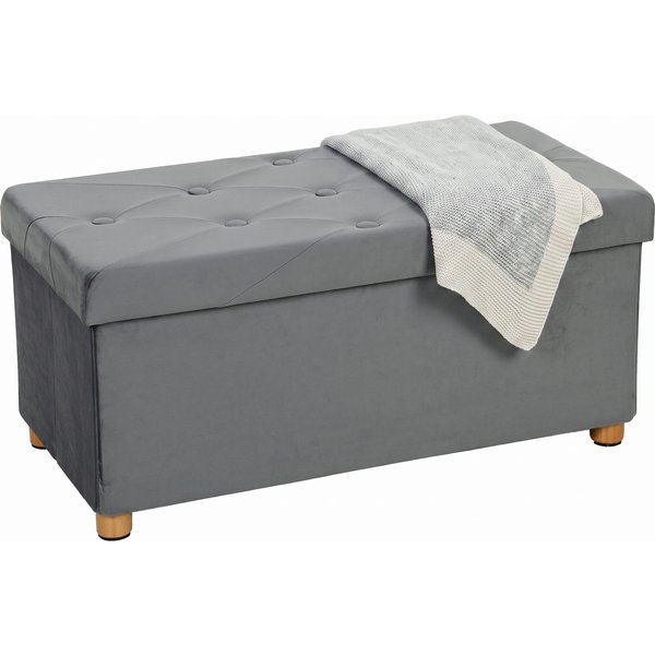 HOMCOM Velvet Upholstered Foldable Ottoman Footrest, Storage Ottoman Bench with Wood Legs for Living Room, Grey