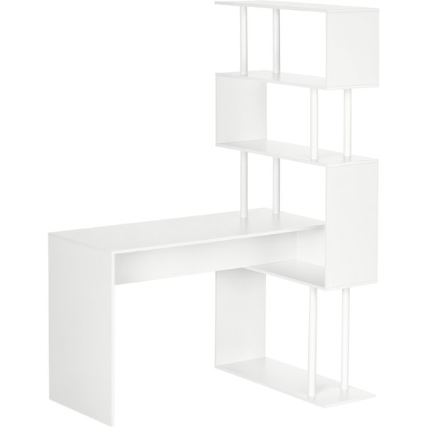 Homcom Bureau D'angle Bureau Informatique En Forme De L Avec éTagèRes à 4 Niveaux En Bois 120 X 80 X 176 Cm Blanc Aosom France-image