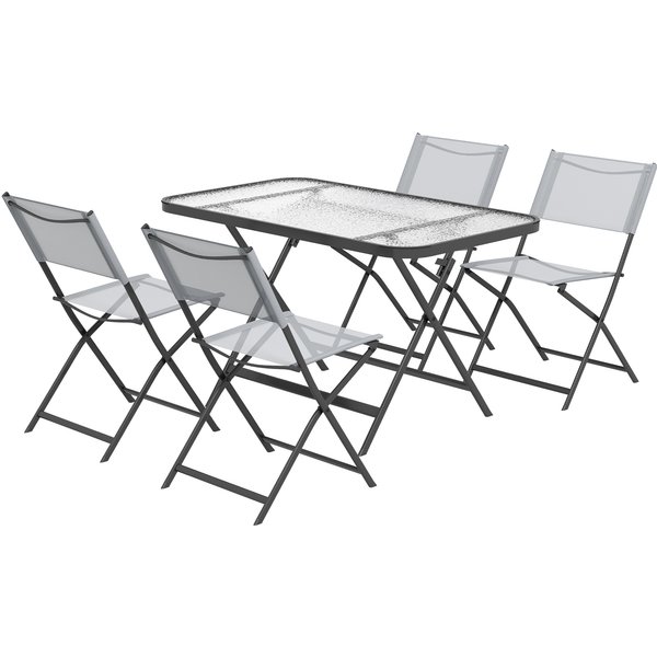 Outsunny Ensemble De Jardin 4 Chaise + 1 Table Salon De Jardin 5 PièCes Pilables Chaises TextilèNes Plateau En Verre Trempé Gris-image