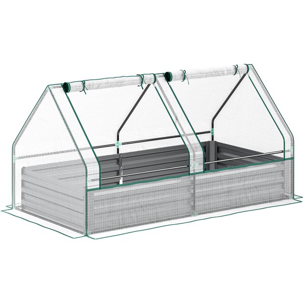 Outsunny Metal Planter Box with Cover, Raised Garden Bed with Greenhouse, for Herbs and Vegetables, White and Dark Grey