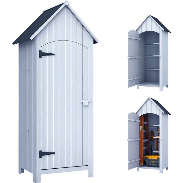 Outsunny Armoire Abri De Jardin Remise Pour Outils 3 éTagèRes Porte Loquet Toit Pente Bitumé Dim. 77L X 54L X 179H Cm Bois Sapin Pré-Huilé Blanc-image