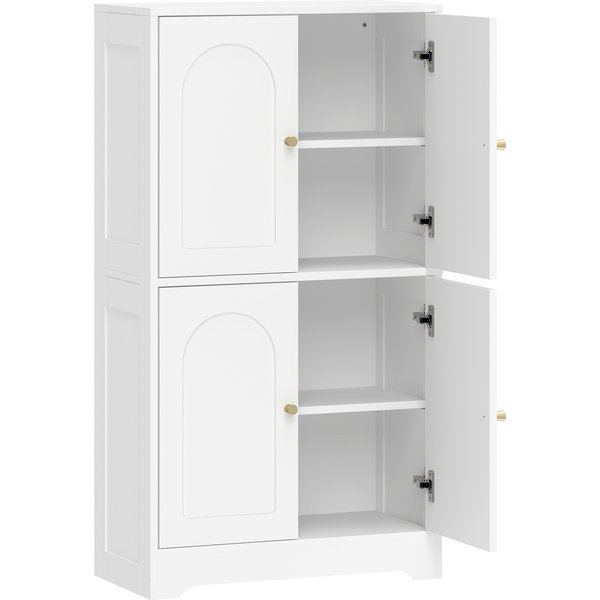 HOMCOM Küchenschrank, Hochschrank mit 2 verstellbaren Regalböden, Küchenbuffet Buffetschrank mit 4 gewölbten Türen, für Wohnzimmer, Weiß, 60 x 30 x 110 cm Aosom