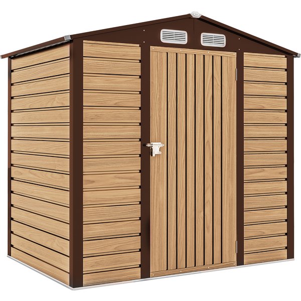 Outsunny Abri De Jardin 2,27 M², Dim. 190L X 131L X 188H Cm Gants Inclus Porte Verrouillable Ventilations TôLe Acier ChêNe-image