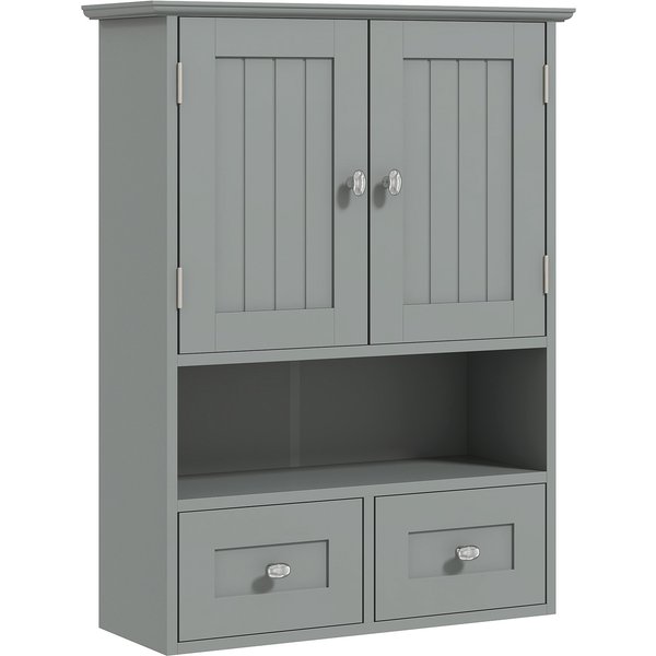 Kleankin Armoire Murale De Salle De Bain, Armoire De Toilette, Avec Portes, éTagèRe, 2 Tiroirs, 50,8L X 17,8P X 66H Cm, Gris-image