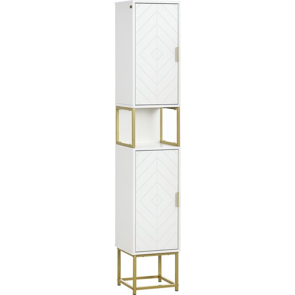 Kleankin Meuble Colonne Rangement Salle De Bain Meuble De Rangement Avec Niche Et 2 Placards éTagèRe RéGlable Pieds En Acier Aosom France-image