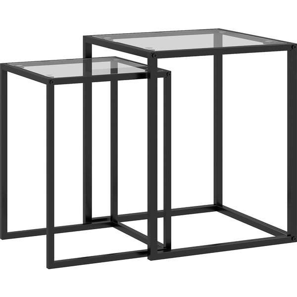 Homcom Lot De 2 Tables Basse Gigogne, Tables D'appoint Empilable, Plateau Verre Trempé Cadre Acier, Patins AntidéRapants, Noir-image
