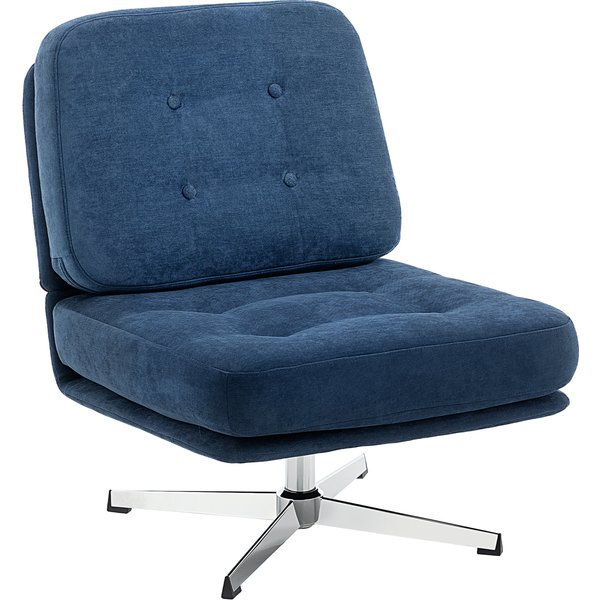 Homcom Fauteuil Salon Sans Accoudoir Chaise Pivotante En Tissu Chenille Assise Large, Pieds CroiséS 70 X 87 X 84 Cm Bleu Foncé-image