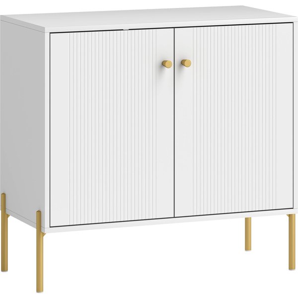 Homcom Buffet Salon, Meuble De Rangement Avec Double Porte CanneléE, éTagèRe RéGlable, Pieds En Acier, 80 X 39,1 X 76 Cm, Blanc-image