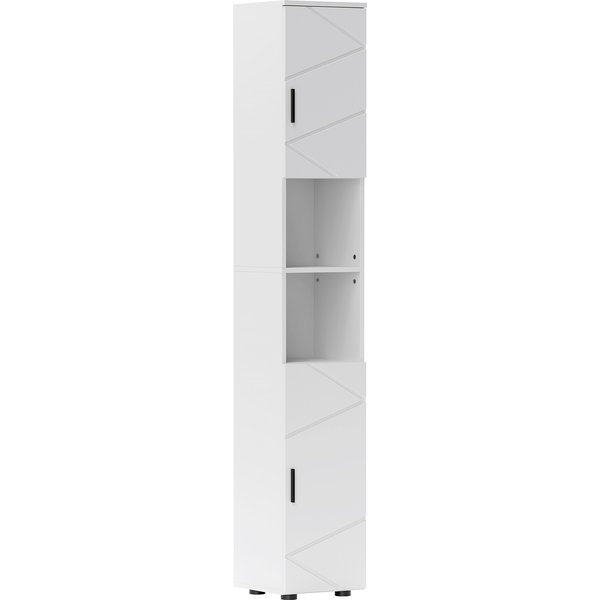kleankin Line Embossed Tall Bathroom Storage Cabinet - White