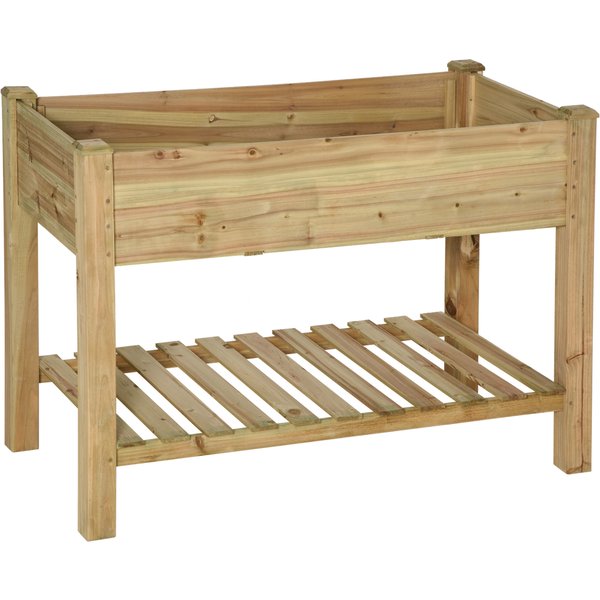 Outsunny JardinièRe SuréLevéE Avec ÉTagèRe De Rangement En Bois, Carré Potager Sur Pied SuréLevé, 113 X 56 X 84 Cm, Vert-image