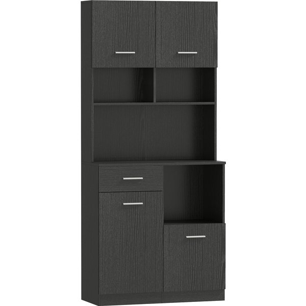 HOMCOM Küchenschrank, Hochschrank mit verstellbaren Regal, Schublade, Buffetschrank mit Soft-Close-Tür, Vitrinenschrank Aufbewahrungsschrank für Küche, Esszimmer, 80 x 35 x 180 cm, Schwarz Aosom