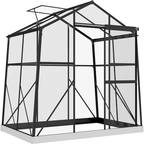 Outsunny Gewächshaus aus Aluminium 2,51 m² mit Fenster & Schiebetür, schwarzes Treibhaus mit Fundament 131x192x203cm für Garten Aosom.de