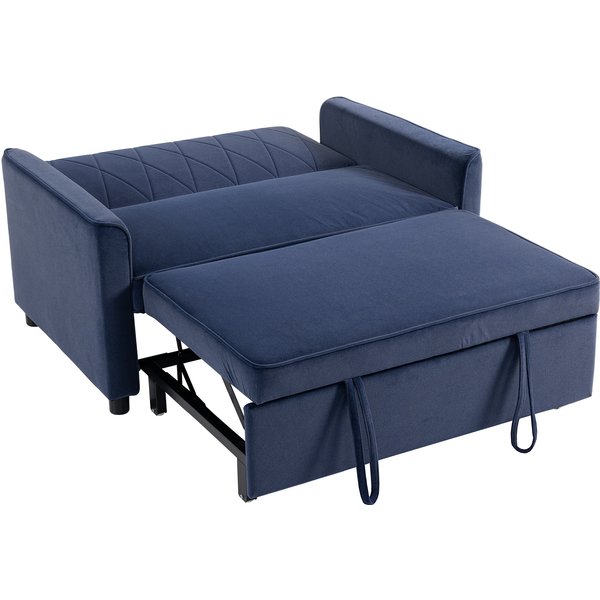 HOMCOM 2 Seater Sofa Bed, 3-in-1 Convertible Pull Out Sleeper Sofa with Clik-Clack Adjustable Backrest, Dark Blue