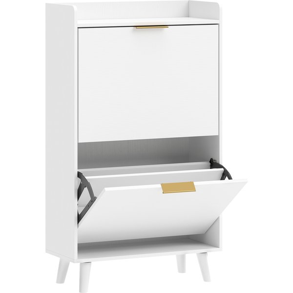 Homcom Meuble à Chaussures 12 Paires, Armoire à Chaussures éTroite Avec 2 Tiroirs Rabattables, éTagèRes RéGlables, Blanc-image