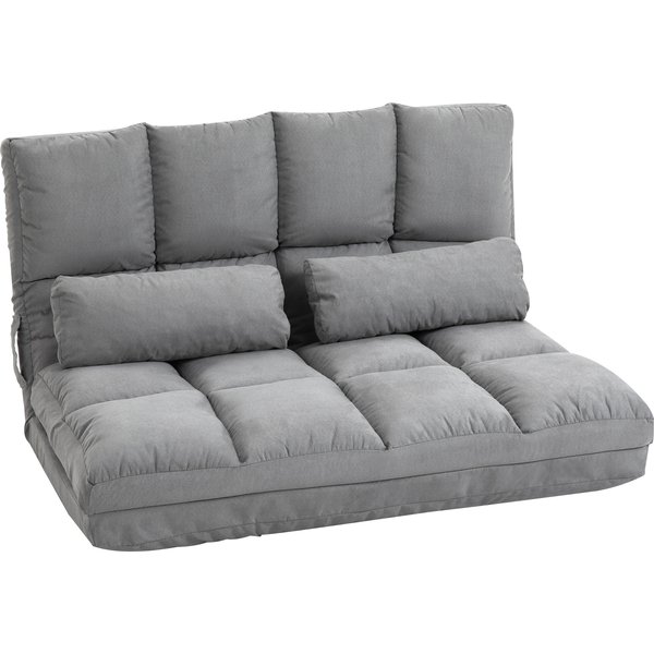 HOMCOM Bodenstuhl 2-in-1 Bodensessel & Bett mit Rückenlehne, verstellbar in 3 Positionen, Sitzkissen aus grauem Samt & Stahl, 102x73x60cm Aosom.de