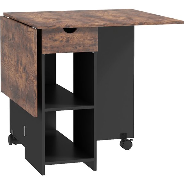 Homcom Table à Manger Pliante Table De Cuisine Extensible Pour 2 à 4 Personnes 2 Abattants 120 X 72 X 75 Cm Rustique Et Noir-image