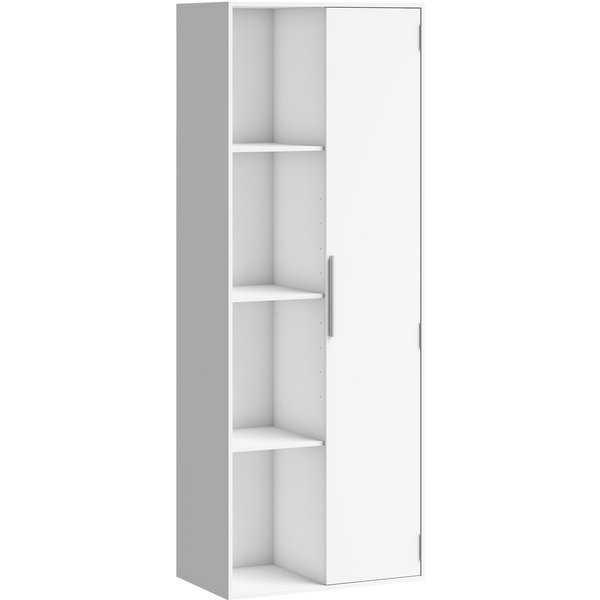 HOMCOM Bücherregal mit 7 Ebenen, Bücherschrank mit Tür und 4 offenen Regalebenen, verstellbaren Ablagen Modernes Standregal 60 x 35 x 160 cm für Büro, Wohnzimmer, Schlafzimmer, Weiß Aosom