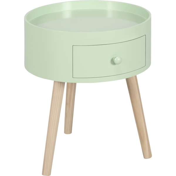 Homcom Table Basse Table De Chevet Table De Nuit Ronde Design Scandinave Bout De Canapé Avec Tiroir Pieds EffiléS InclinéS-image