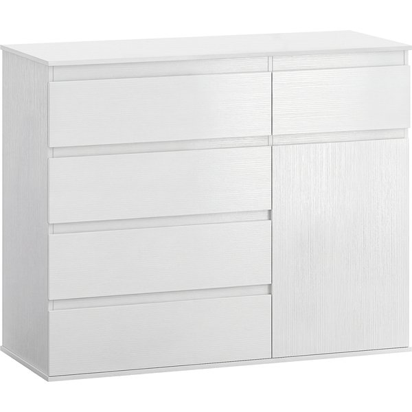 Homcom Buffet Salon, Meuble De Rangement Avec 5 Tiroirs, éTagèRe RéGlable Et Porte à Fermeture Douce, 100 X 40 X 80 Cm, Blanc-image
