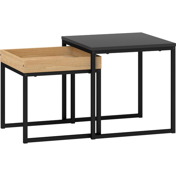 Homcom Ensemble De Tables Basses Modernes, 2 PièCes, Pour Petits Espaces, Carré, Mdf, MéTal, Noir-image