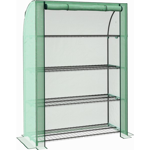Outsunny Mini Serre De Jardin à 4 éTages Avec BâChe Pe RenforcéE, Porte Enroulable Et éTagèRes 120 X 50 X 170 Cm, Vert-image
