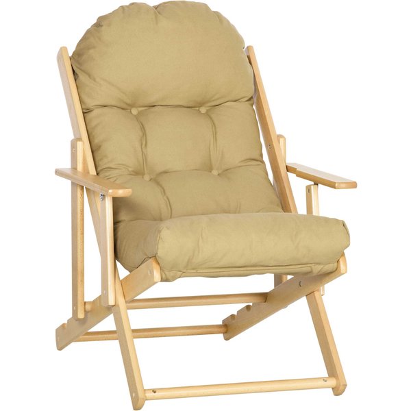 Homcom Fauteuil Chaise De Salon Pliable Et Inclinable En Bois Fauteuil Relax Confortable Avec Coussin Capitonné éPais - Dim. 71I X 89P X 96H Cm-image