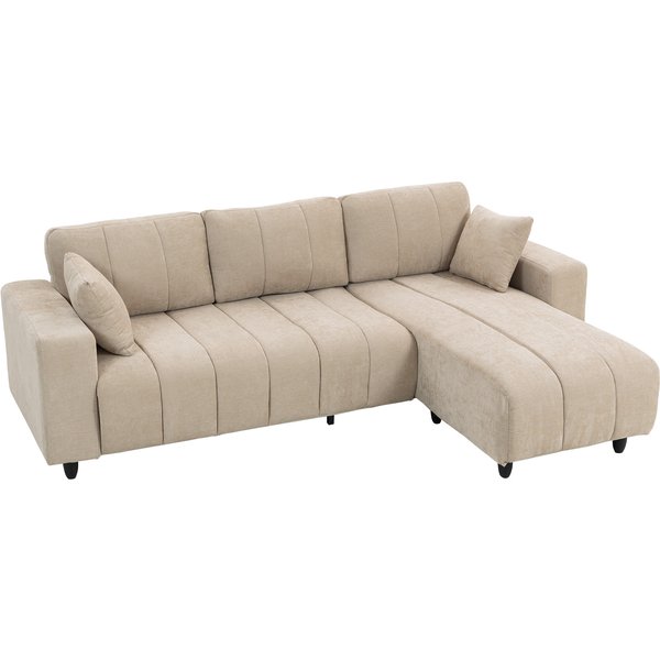 Homcom Canapé D'angle Modulable 242 Cm, Canapé 3 Places En L Avec MéRidienne RéVersible, 2 Oreillers, Tissu Aspect Lin, Beige-image