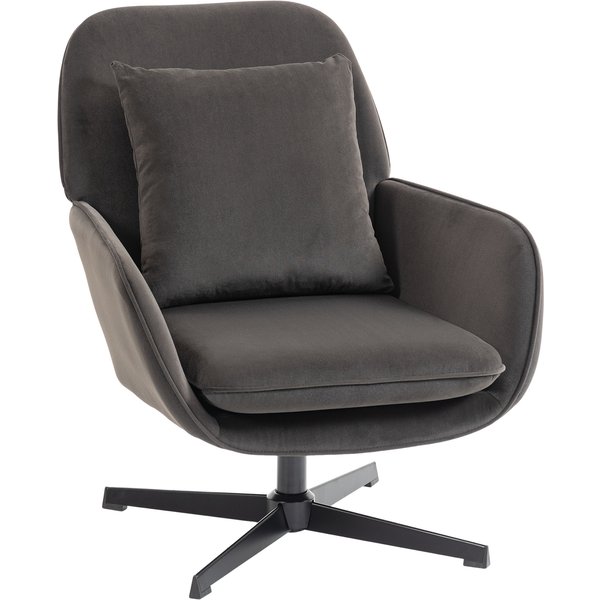 Homcom Fauteuil Salon, Fauteuil D'appoint Rembourré En Velours Avec Large Assise, Coussin Et Structure En MéTal, Gris Foncé-image