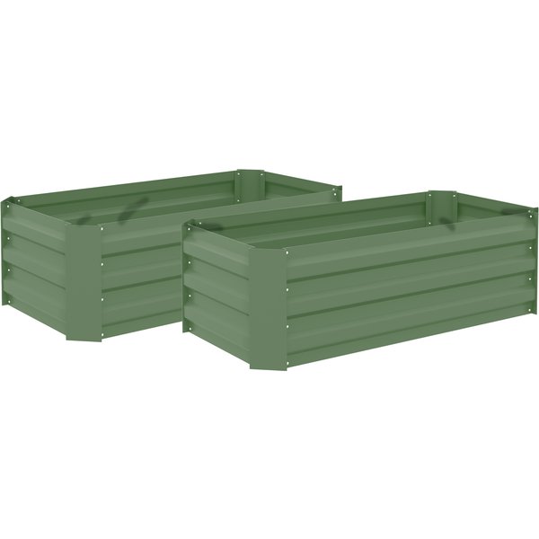 Outsunny Lot De 2 Carré Potager De Jardin Dim. 100L X 50L X 30H Cm - TôLe D'acier OnduléE Vert-image