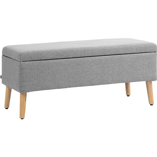 Homcom Banc Coffre Rangement Rembourré Aspect Lin Pour Chambre à Coucher, EntréE, Salon, Charge 220 Kg, 110 X 39 X 45 Cm, Gris-image