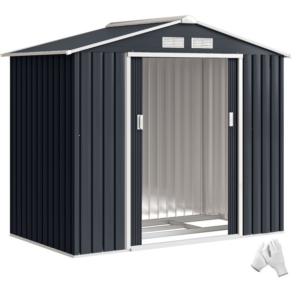 Outsunny Cabane De Jardin MéTal En TôLe D'acier Avec Porte Verrouillable, Gris, 213X130X185 Cm - IdéAl Pour Outils Aosom France-image