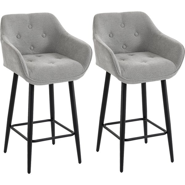 Homcom Lot De 2 Tabourets De Bar, Chaises De Bar RembourréEs En Chenille, Assise Large 67H Cm, Dossier Et Repose-Pieds, Gris-image
