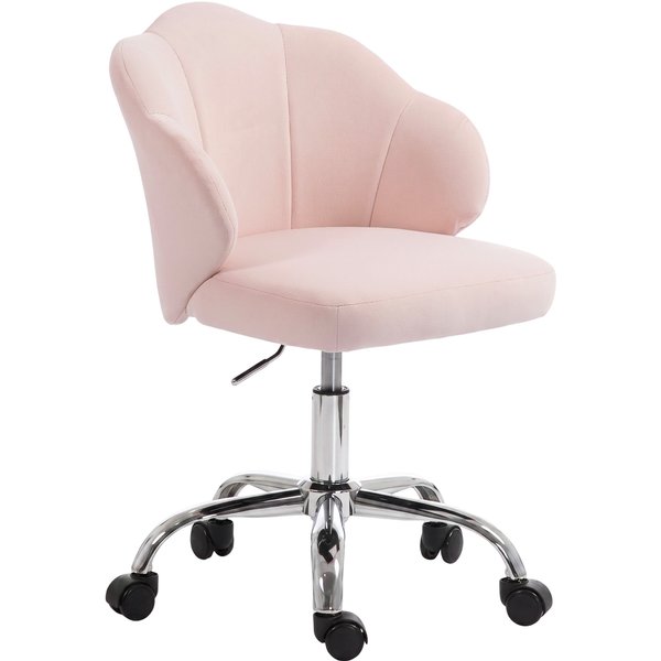 HOMCOM Samt-Bürostuhl, Schminktischstuhl mit blütenblattförmiger Rückenlehne, höhenverstellbar, Wippfunktion, gepolsterter Drehstuhl, Muschelsessel für Büro, Wohnzimmer, Rosa Aosom