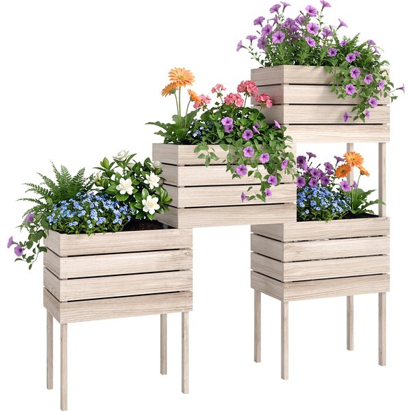 Outsunny JardinièRes Modulables En Bois Naturel Pour Potager SuréLevé Aosom France-image