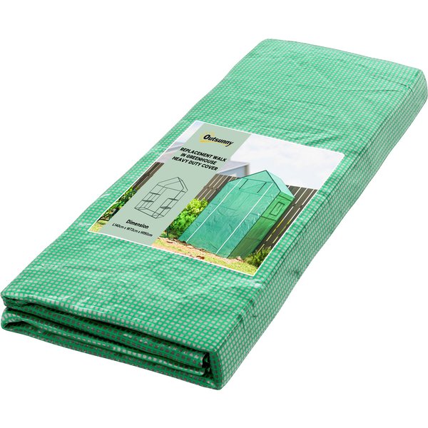 Outsunny Greenhouse Cover Replacement Walk-in PE Hot House Cover with Roll-up Door and Windows, 140 x 73 x 190cm, Green | Aosom Ireland